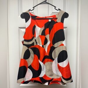 Dana Buchman Sleeveless Blouse – Bold Abstract Print Red/Black/Beige, Size L
